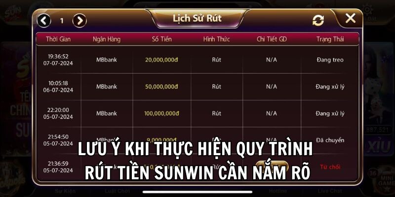 Lưu ý khi thực hiện quy trình rút tiền Sunwin cần nắm rõ